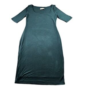 Azoe Bodycon‎ Midi Dress Womens Medium Green Boho Stretch Square Neck USA Made